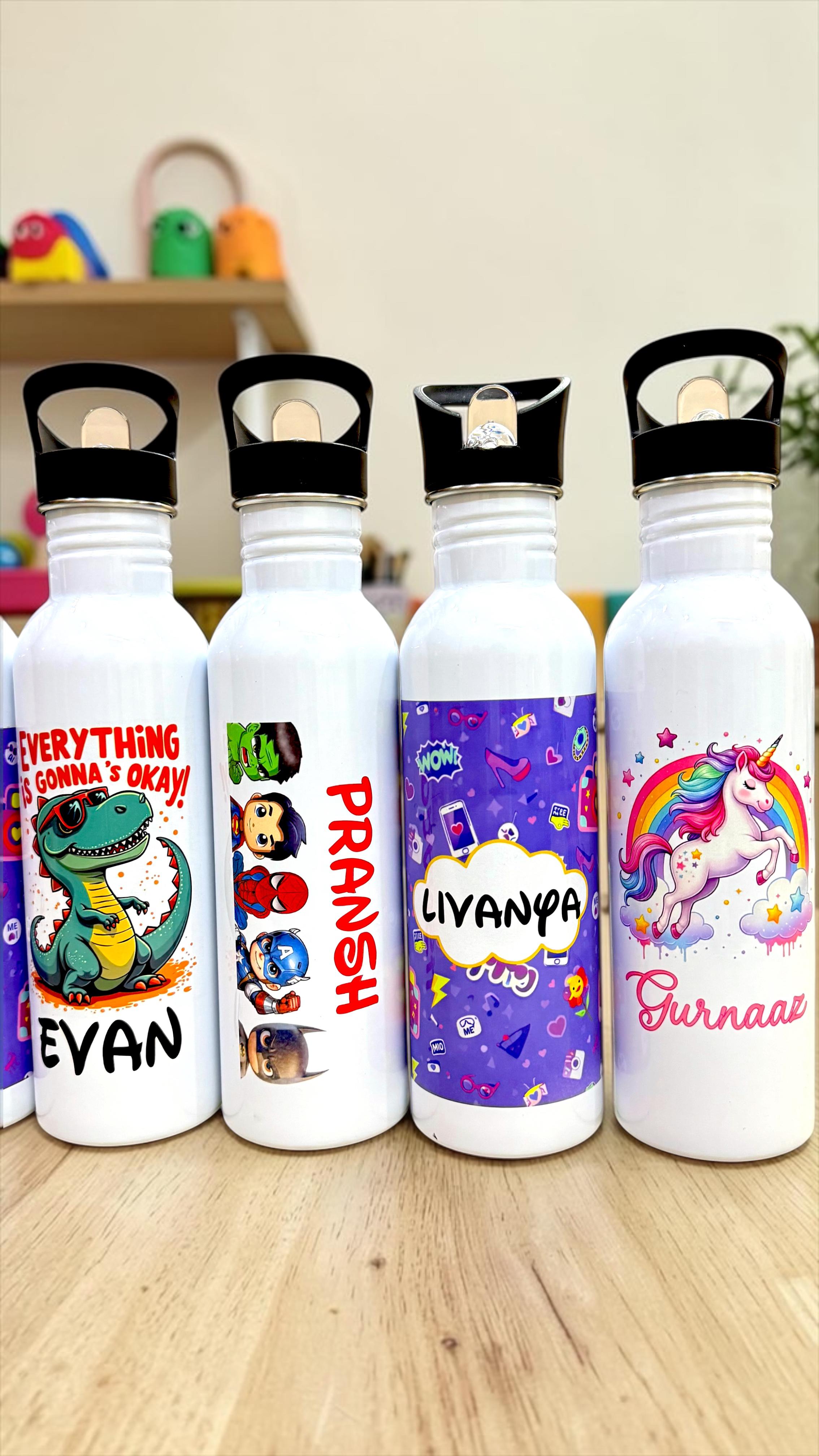 Personalised stainless steel water bottle for school use